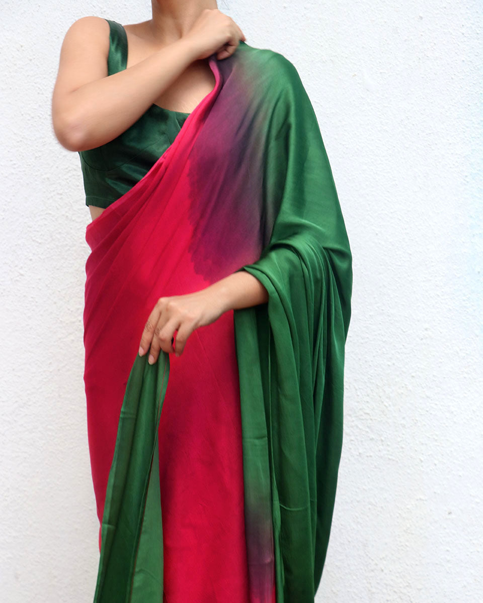 Yamuna Green Red Modal Silk Saree
