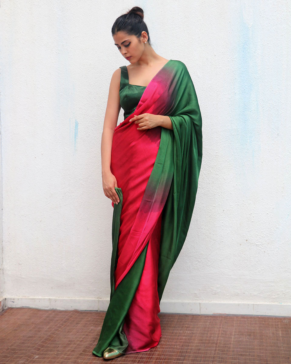 Yamuna Green Red Modal Silk Saree