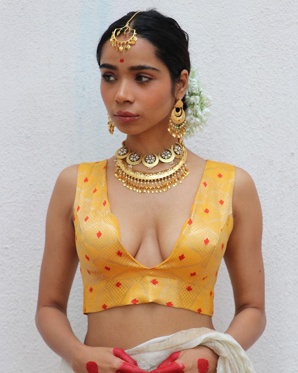 Clementia Yellow Brocade Blouse