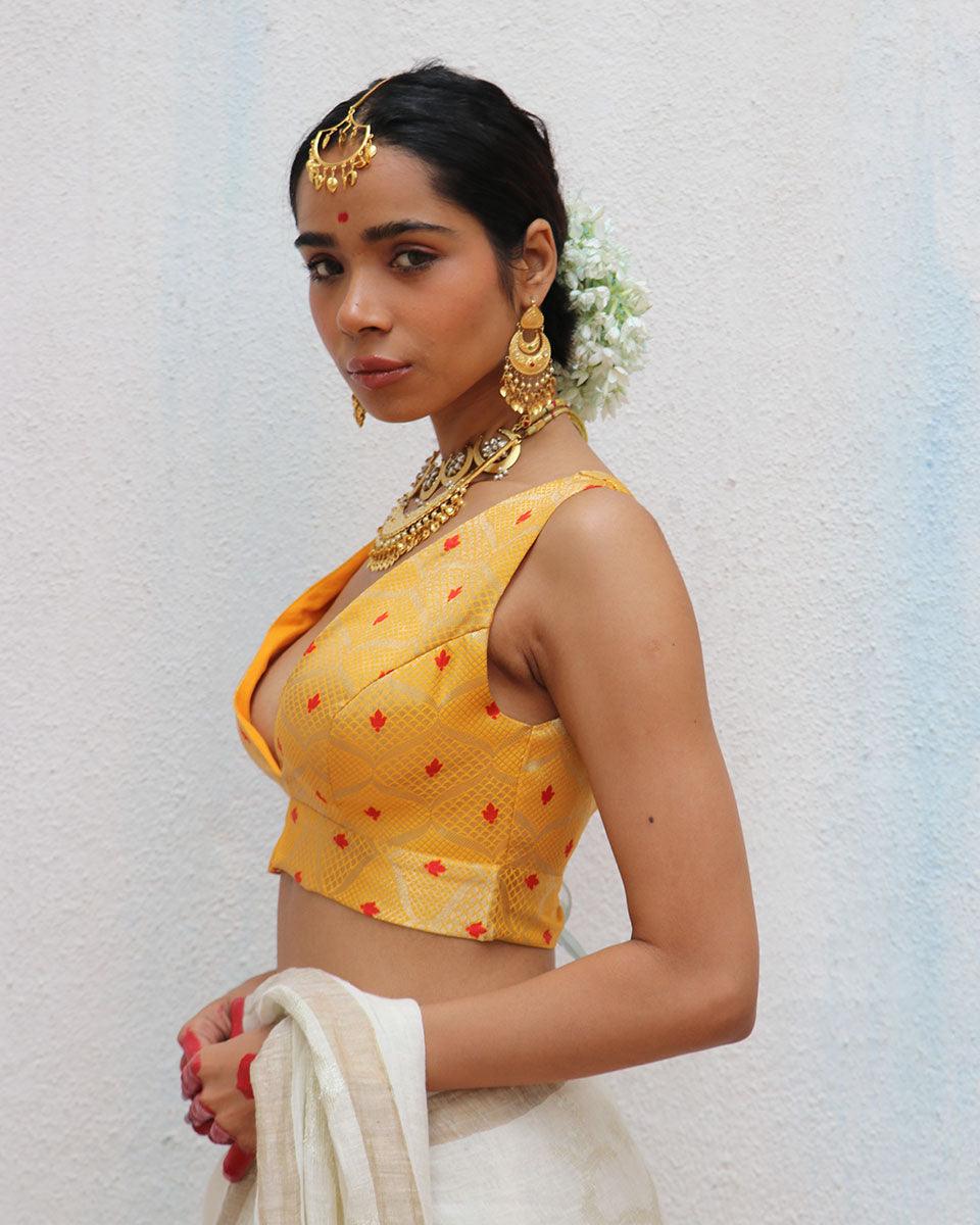 Clementia Yellow Brocade Blouse