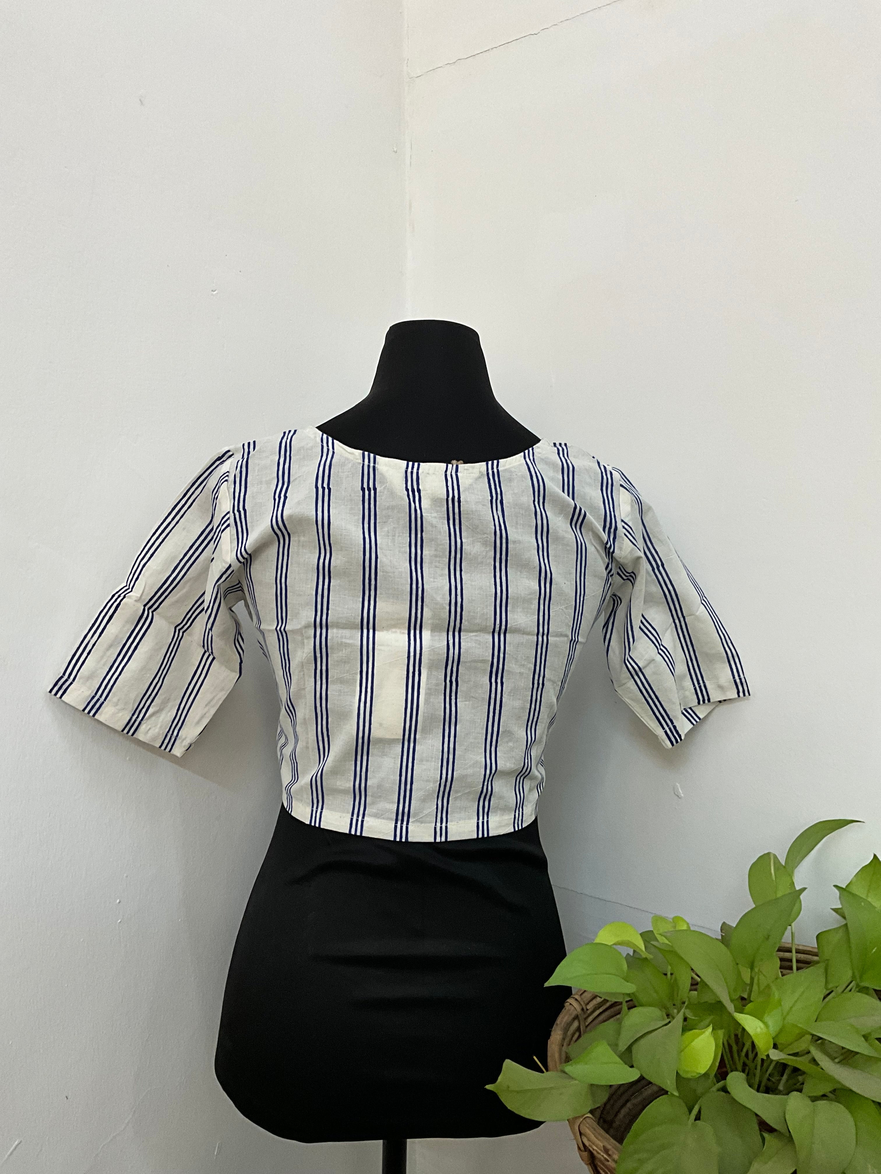 Aabha White Handblock Print Cotton Blouse - Noor