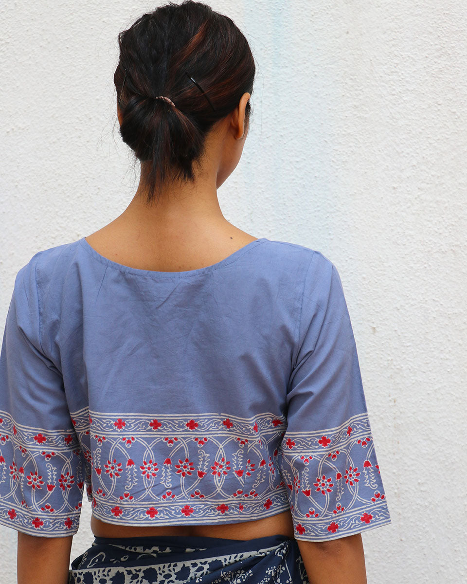 Petals in Fall Handblock Printed Cotton Crop Top Blouse