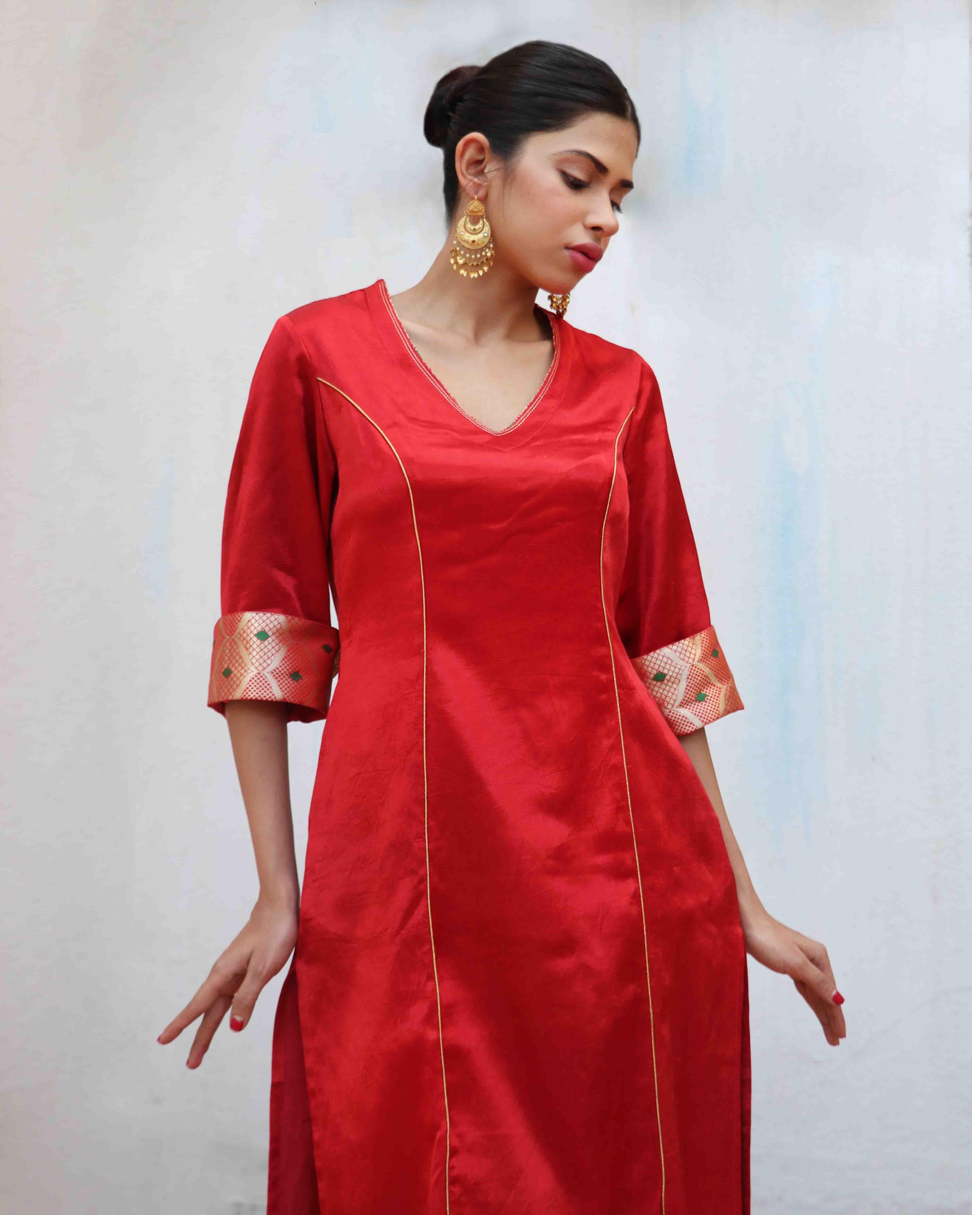 Kurti pant set | Kurti red | Kurti set for women