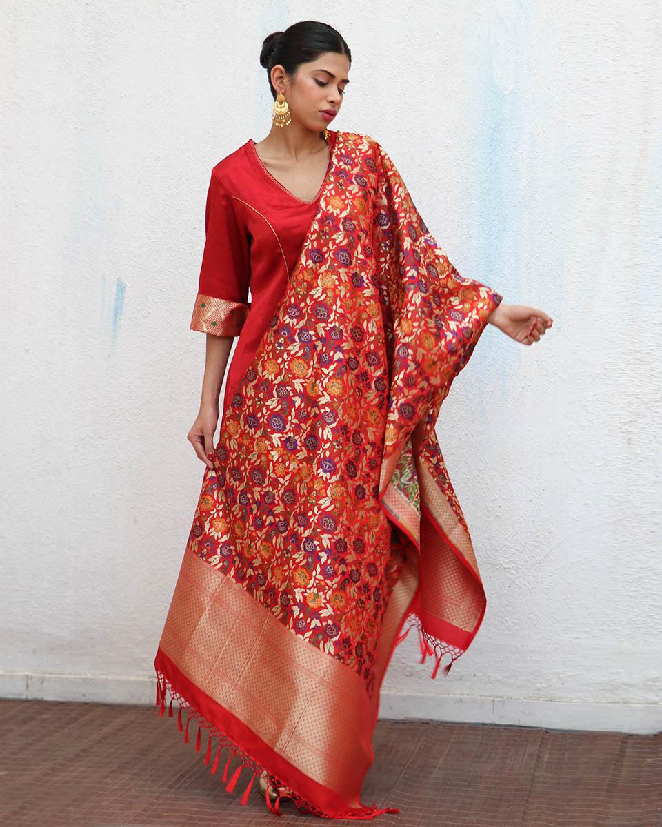 Uns Handwoven Banarasi Kimkhab Brocade Dupatta