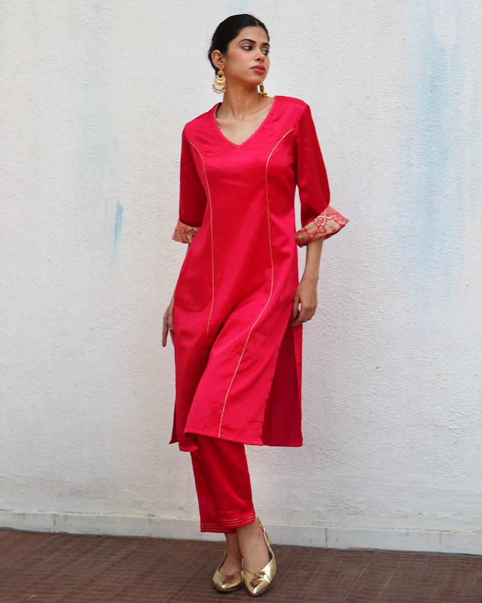 Ember Pink Mashru Silk Pant-LD
