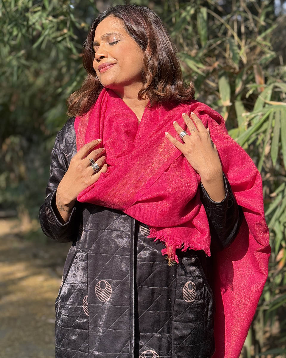 Rosy Blush Pure Wool Zari Shawl