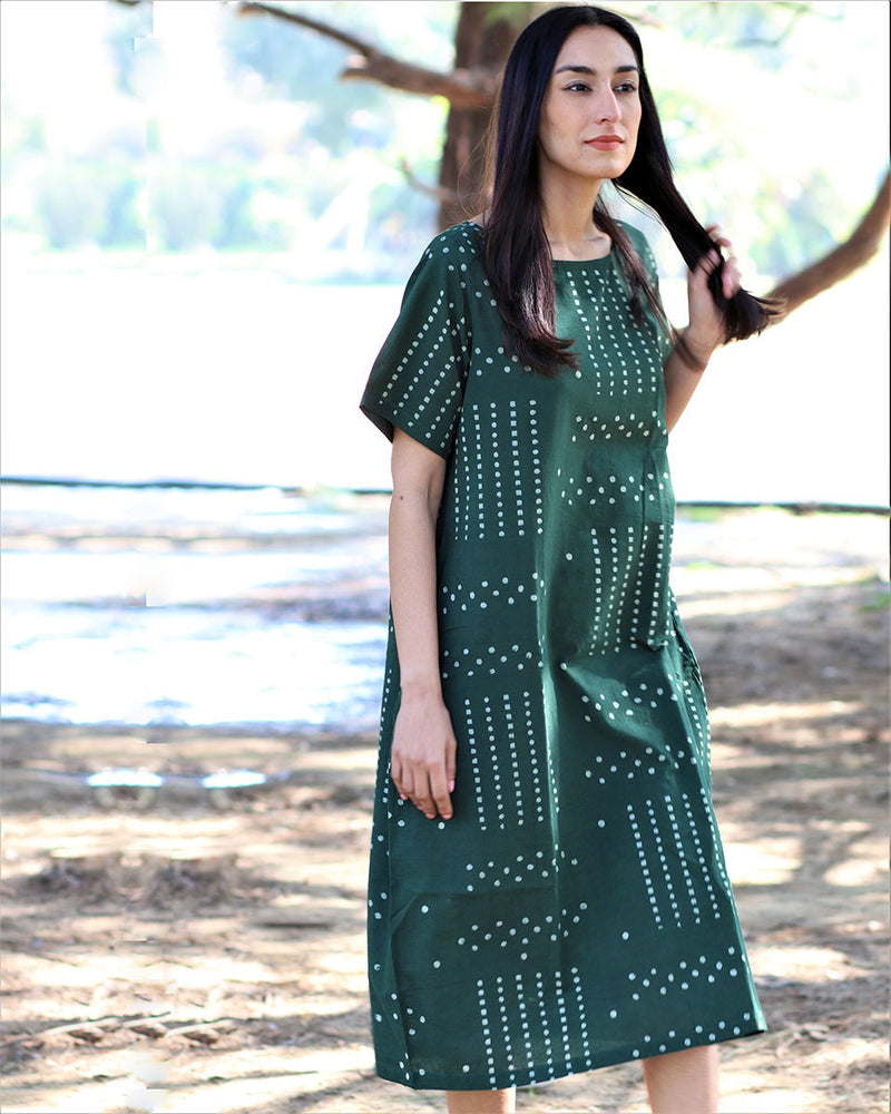 Green Blockprinted Cotton Dress