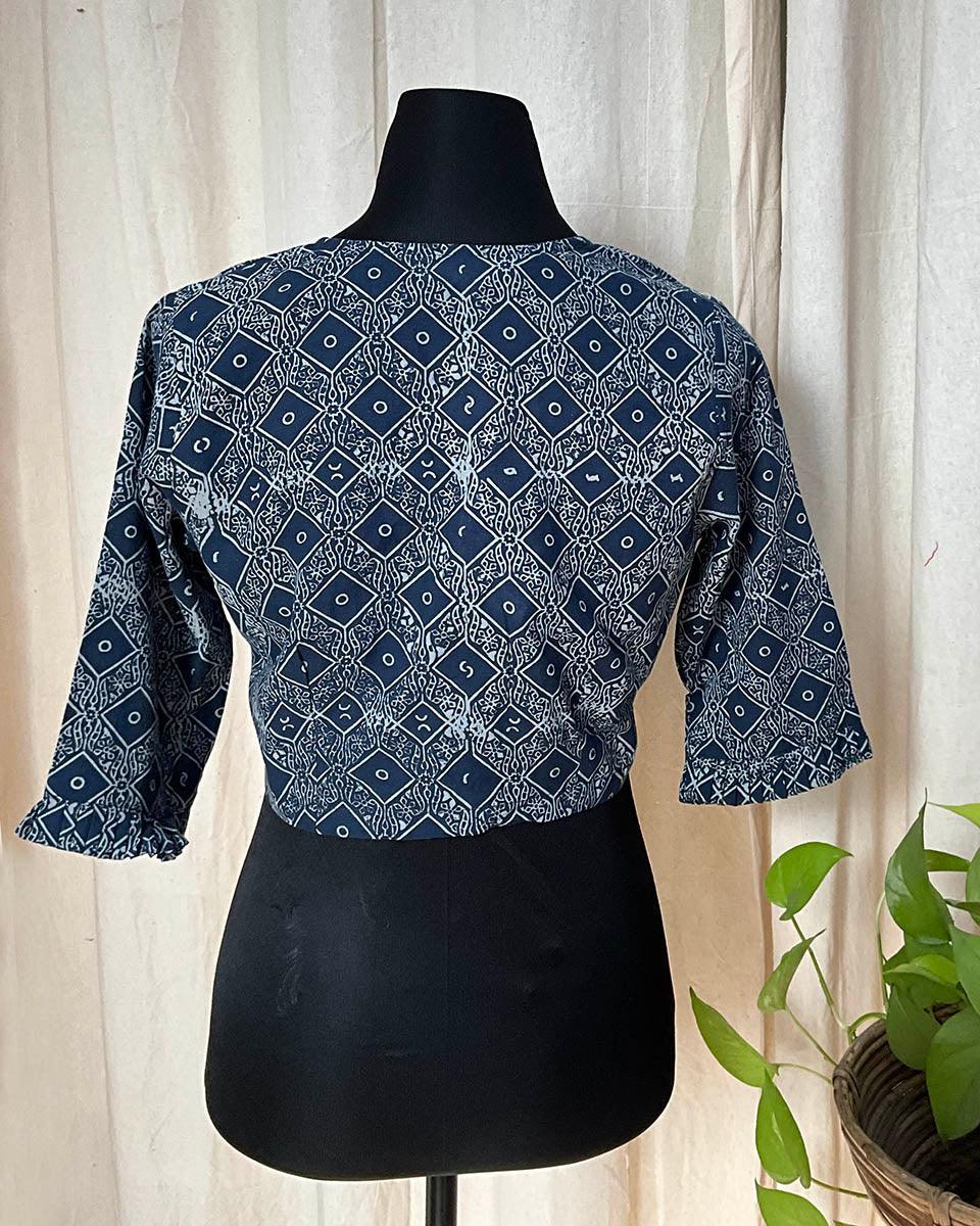 Blue HandBlock Printed Cotton Blouse - Love Despite