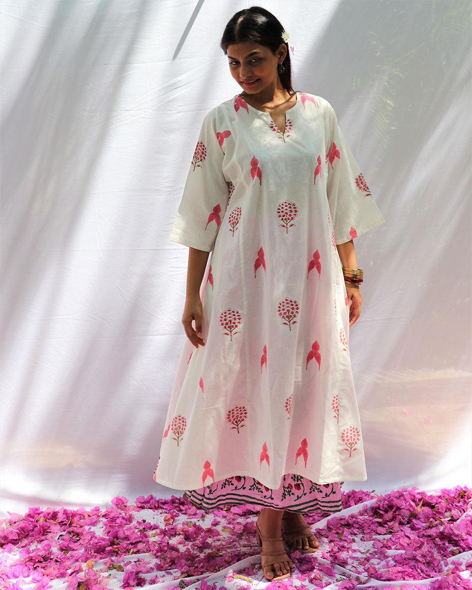 Rangrez Rekha Flowers Block Printed Cotton Skirt- LD