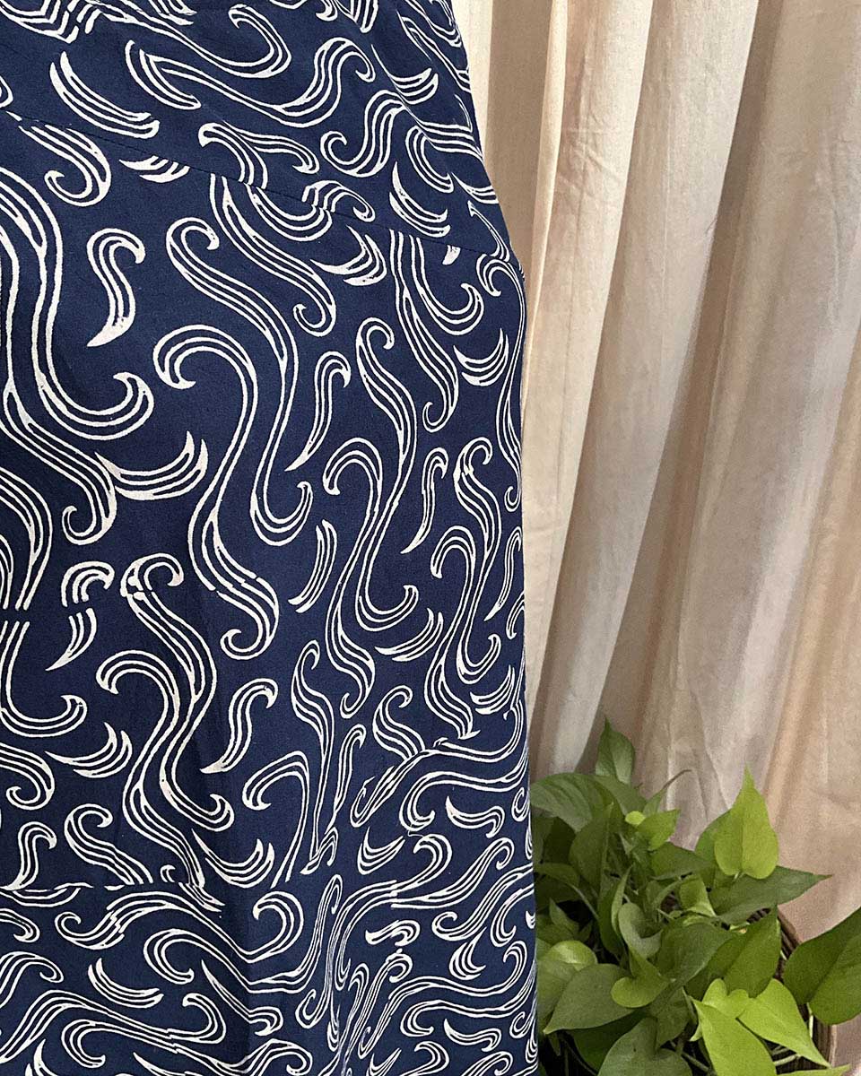 Blue handblock printed cotton dress - Love Despite
