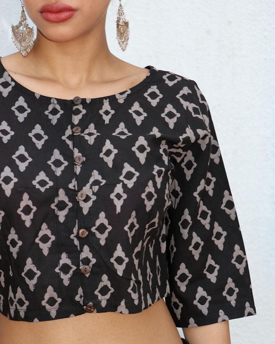 Gitana Blockprinted Cotton Crop Top Blouse - NOMAD