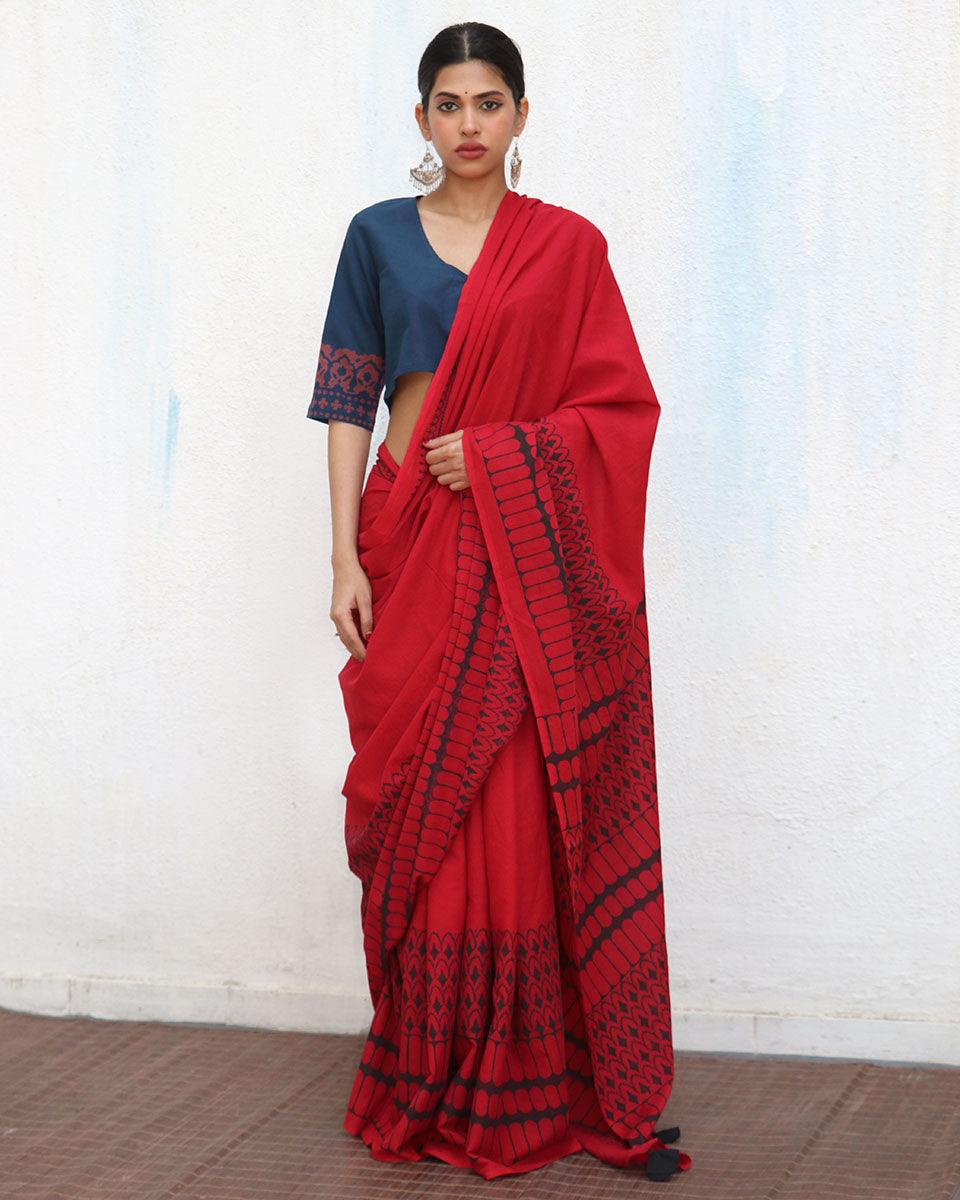 Wanda Blockprinted Cotton Saree - NOMAD