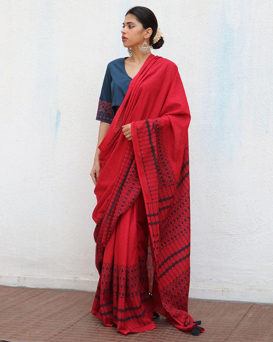 Wanda Blockprinted Cotton Saree - NOMAD