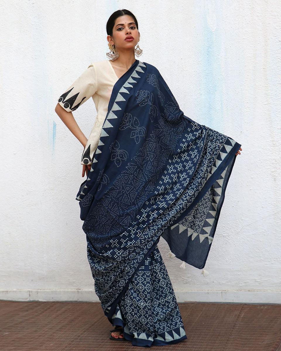Augusta Blockprinted Cotton Saree - NOMAD