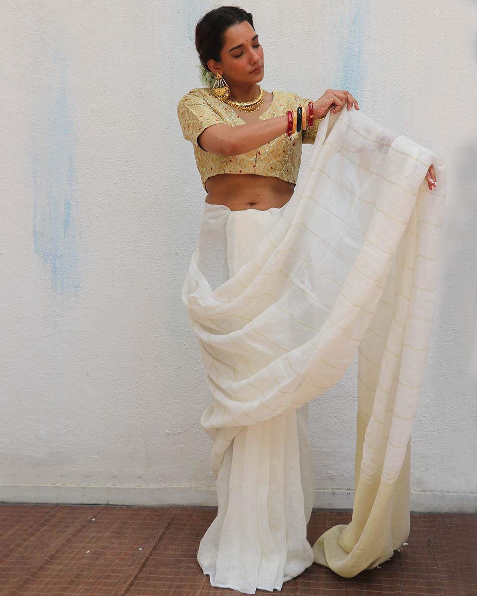 saree for farewell | saree hairstyle | linen sarees