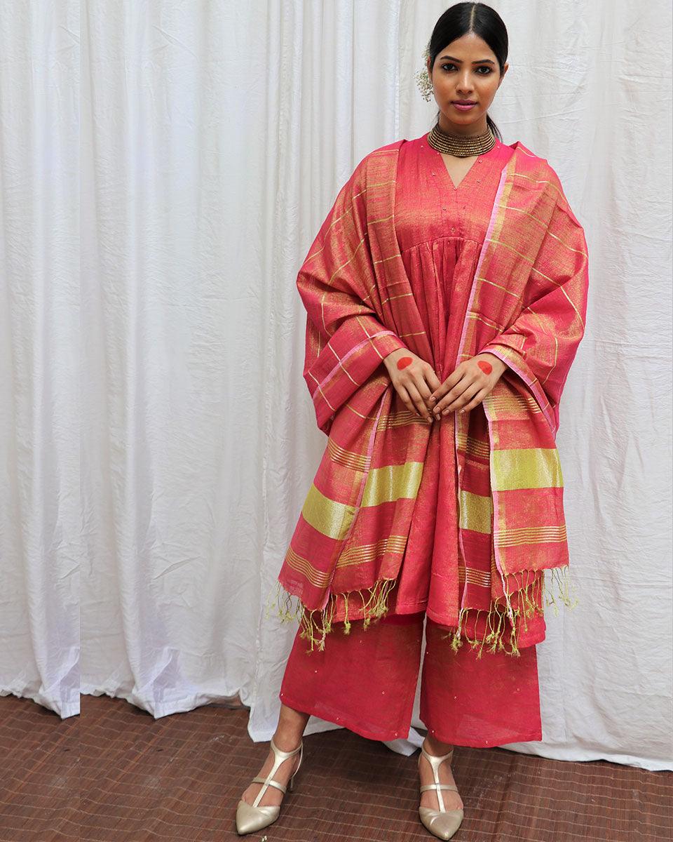 Shyama Handwoven Cotton Zari Kurta Set - Zari