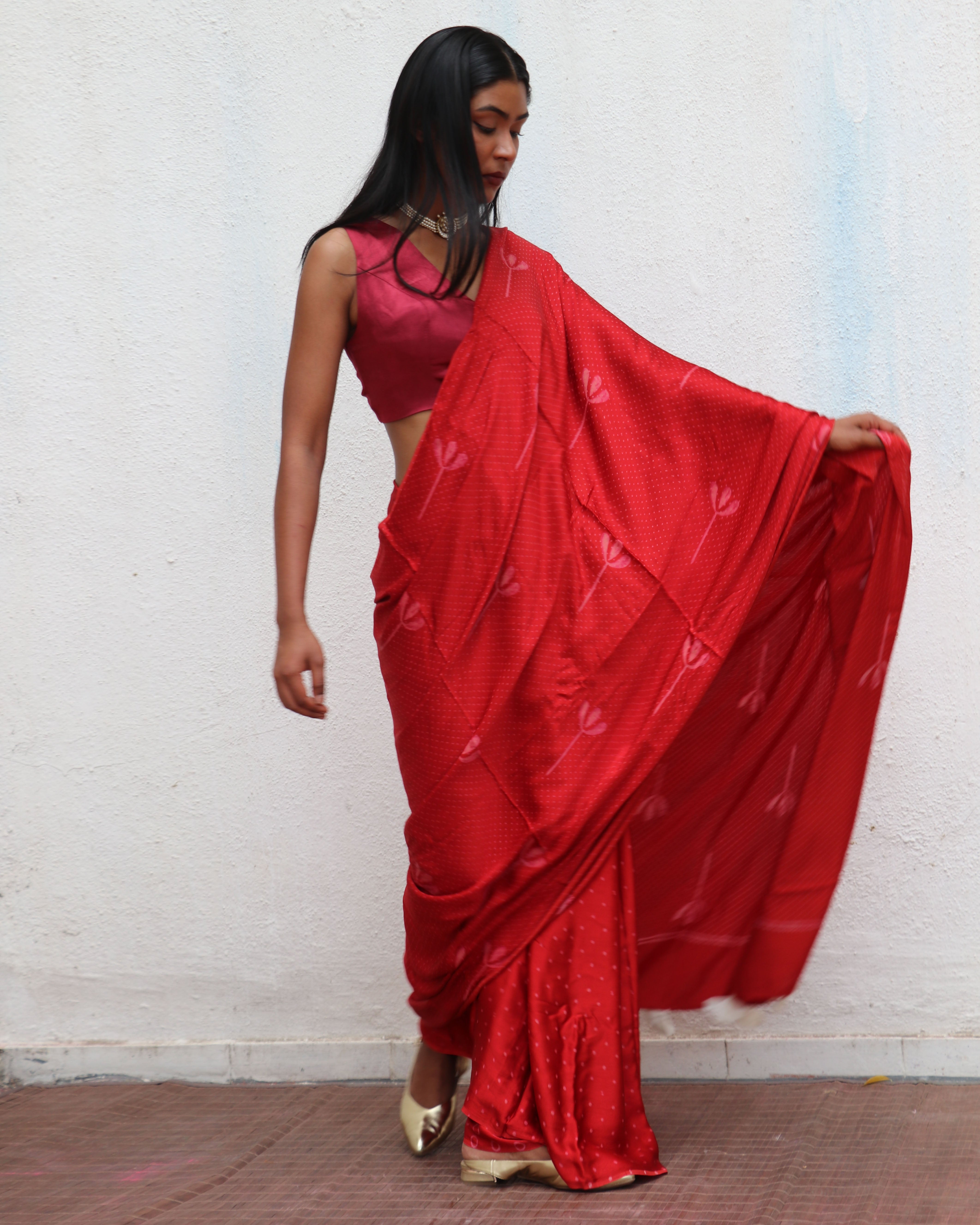 Mashooqa Blockprinted Modal Silk Saree