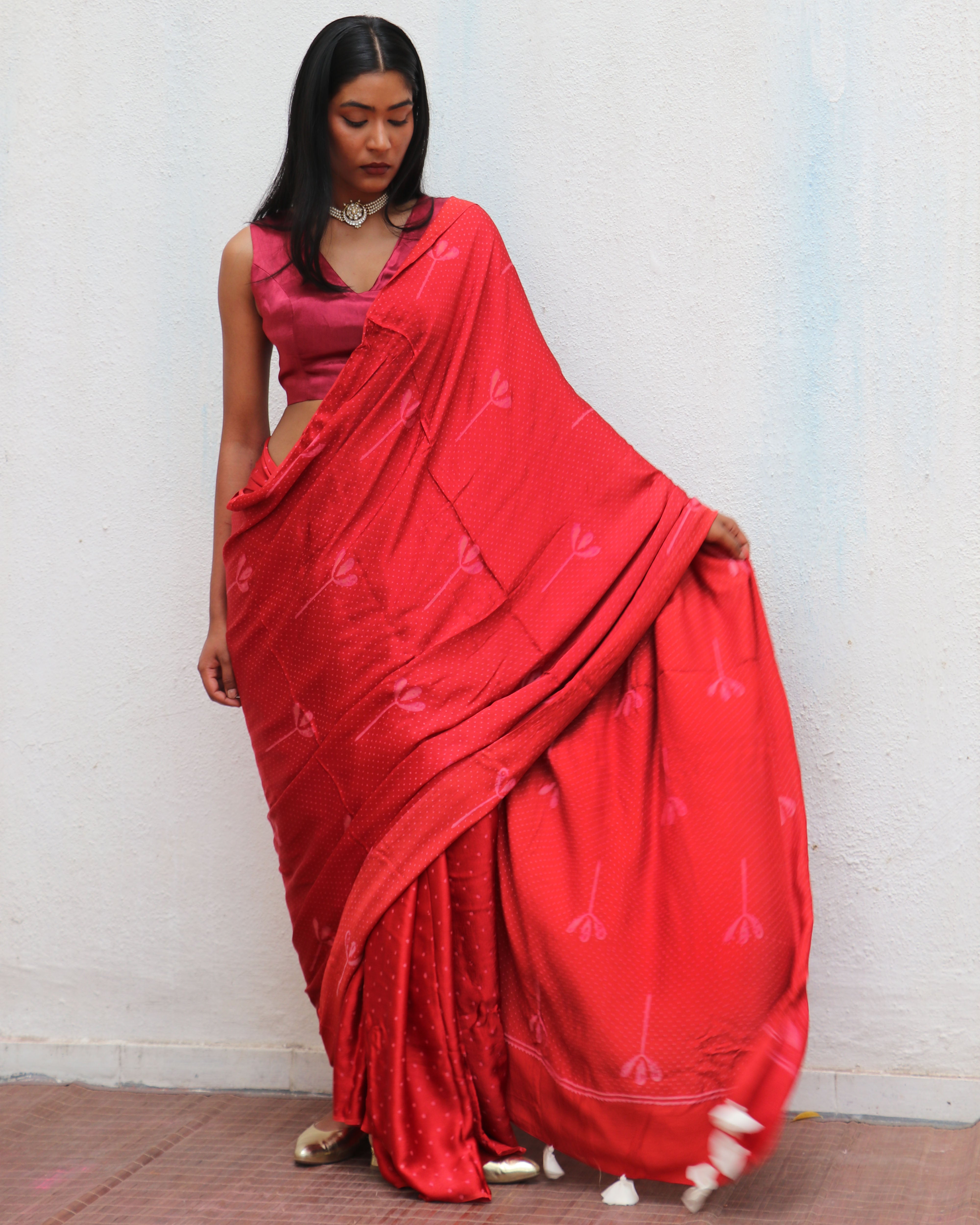 Mashooqa Blockprinted Modal Silk Saree