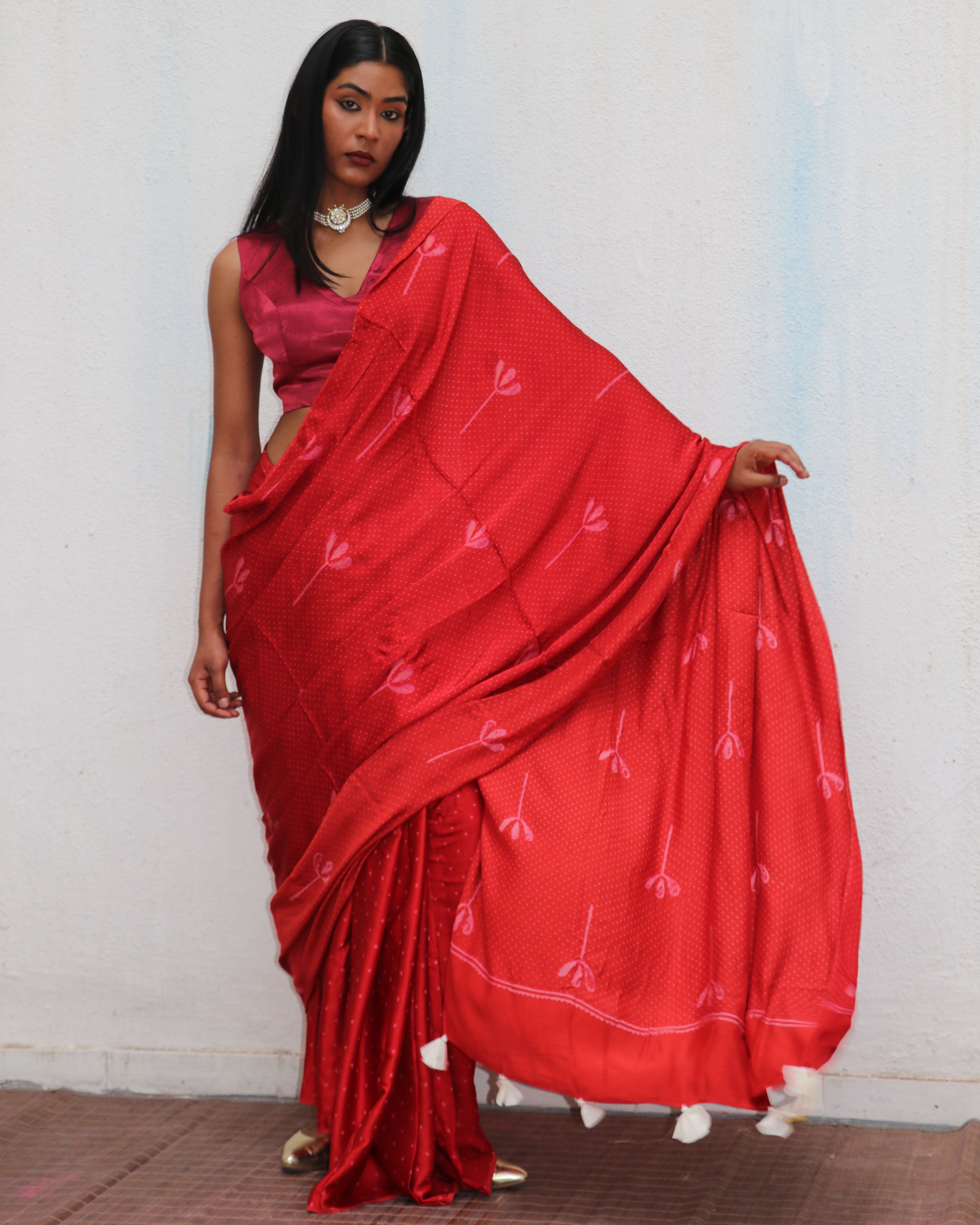 Mashooqa Blockprinted Modal Silk Saree