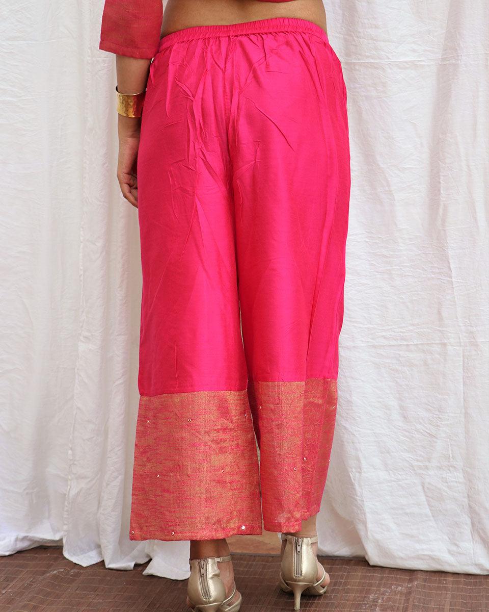 Myra Pink Handwoven Cotton Zari Pant - LD