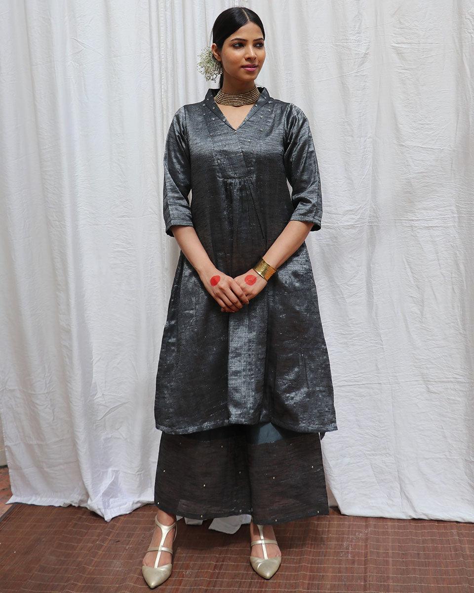 Shyamali Handwoven Cotton Zari Kurta Set - Zari