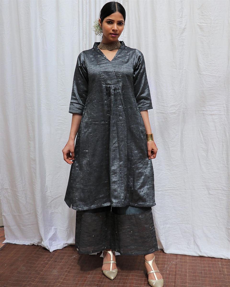 Shyamali Handwoven Cotton Zari Kurta Set - Zari