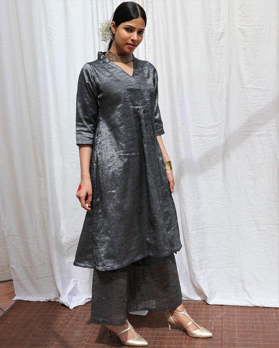 Shyamali Handwoven Cotton Zari Kurta Set - Zari