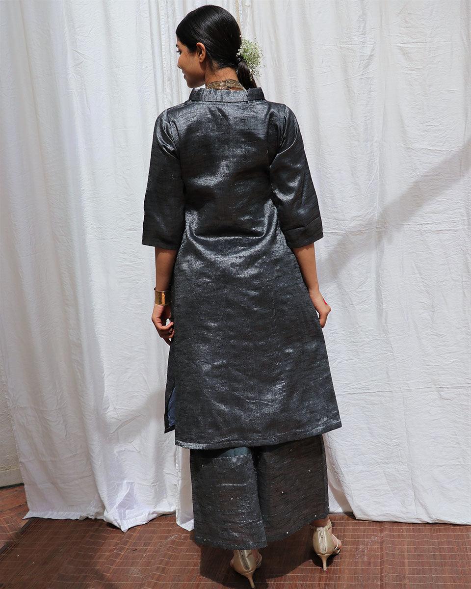 Shyamali Handwoven Cotton Zari Kurta Set - Zari