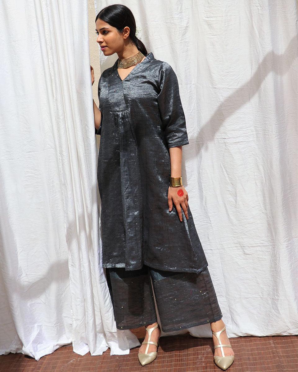 Shyamali Handwoven Cotton Zari Kurta Set - Zari