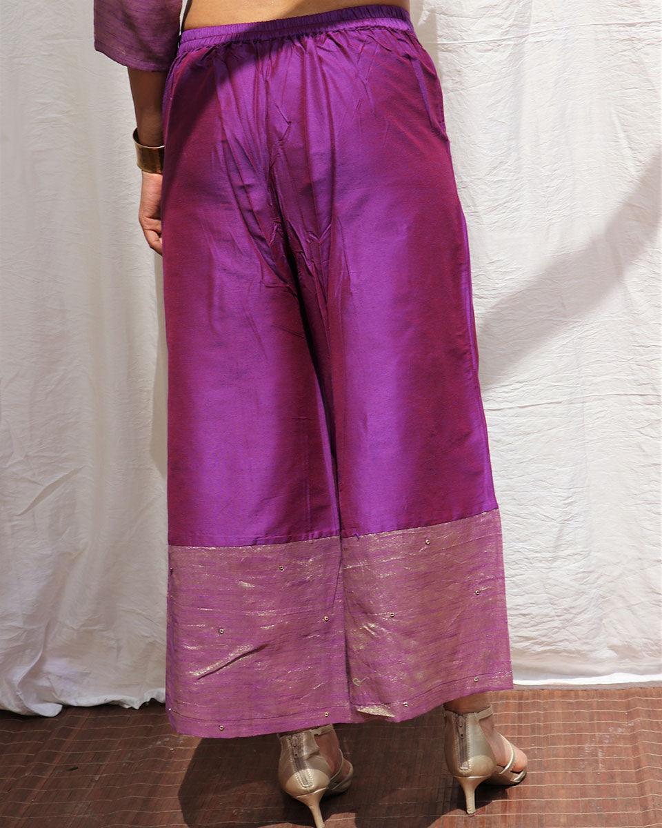 Lustre Purple Handwoven Cotton Zari Pant-LD