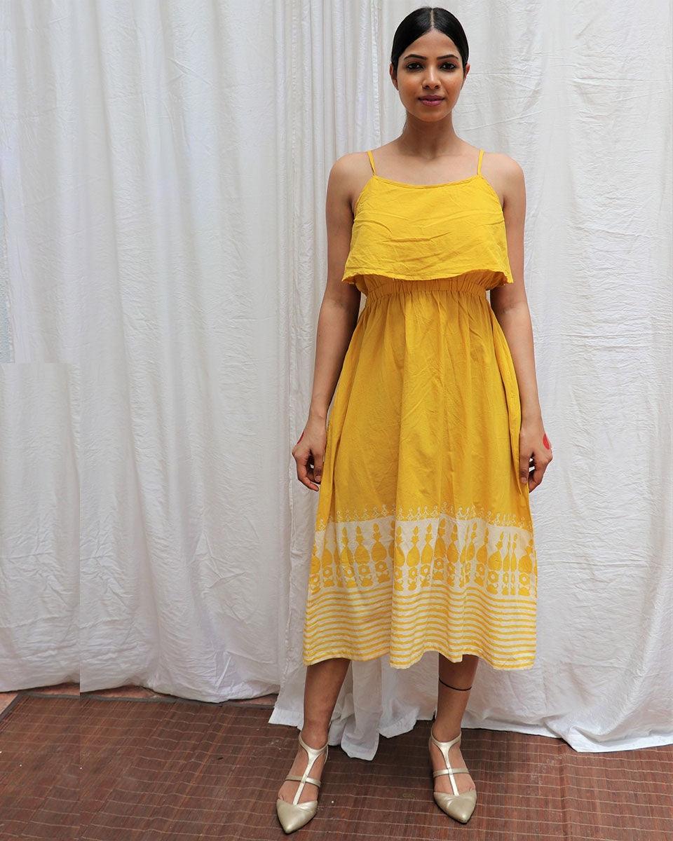 Buy Yellow Handprinted Cotton Dress
