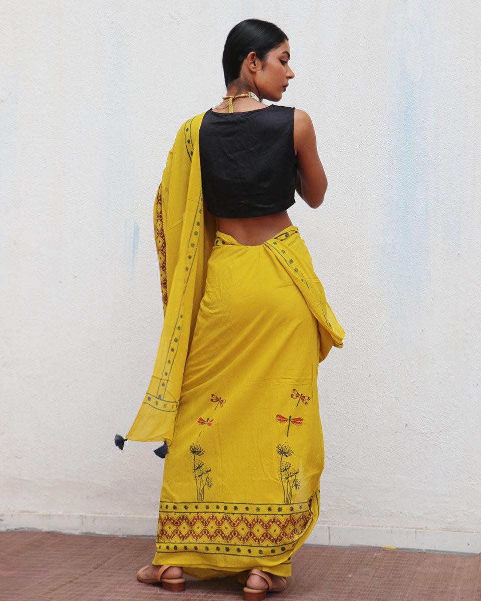 Daffodil Hand Blockprinted Cotton Saree - Fmtm