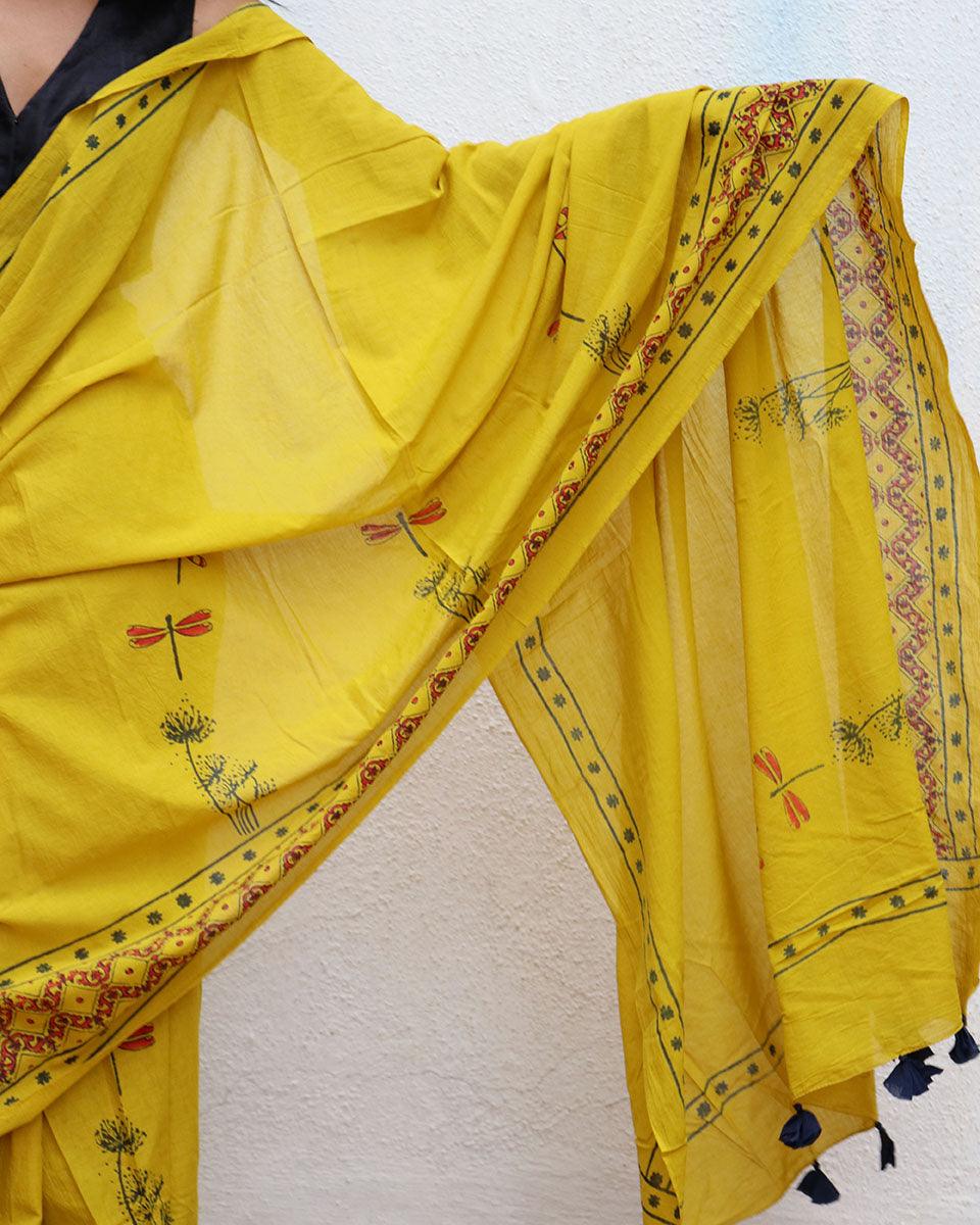 Daffodil Hand Blockprinted Cotton Saree - Fmtm