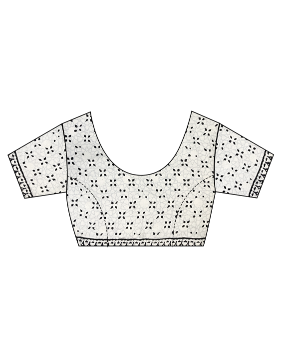 Ivory Black Border Block Printed Cotton Mul Saree - God