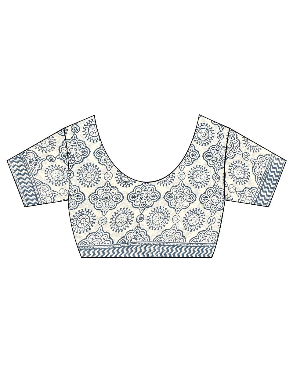 Quiet Cloud Ivory Block Printed Saree - BMS