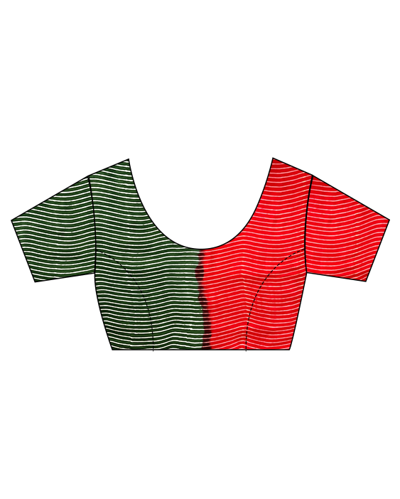 Red-Green Block Printed Modal Silk Saree