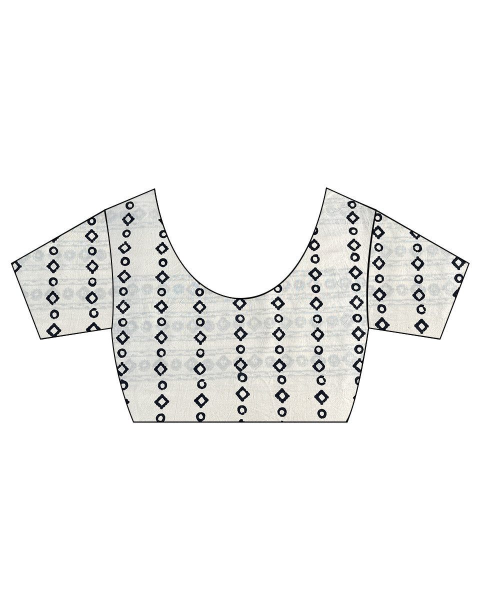 Sky Melt Ivory Block Printed Saree - BMS