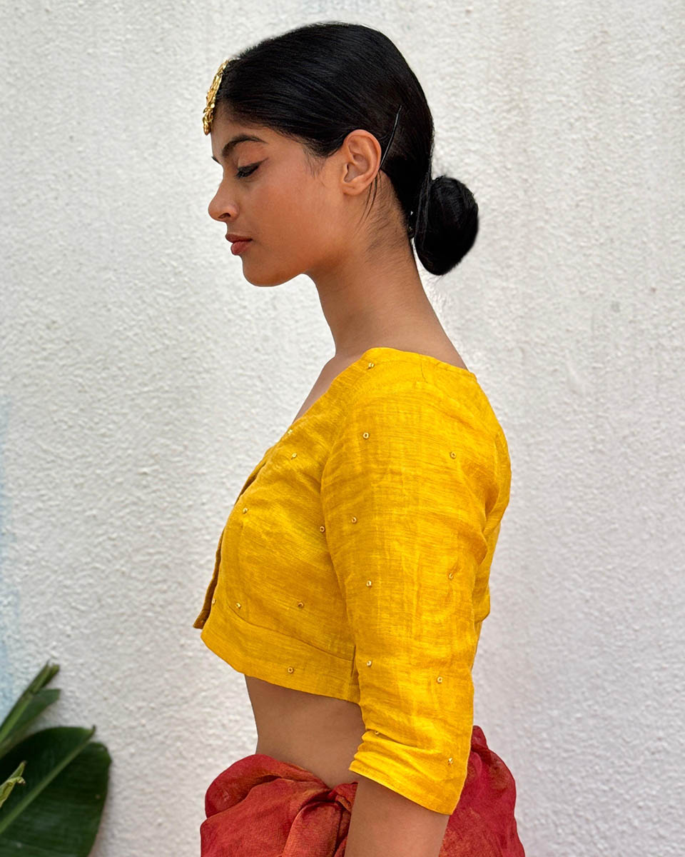 Fara Handwoven Linen Zari Blouse - Eknoor