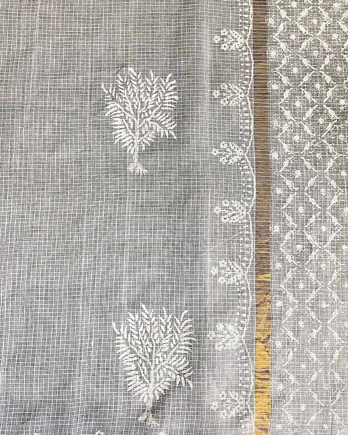 Cloudberry Kota Doria Ivory Block Printed Saree - SFD