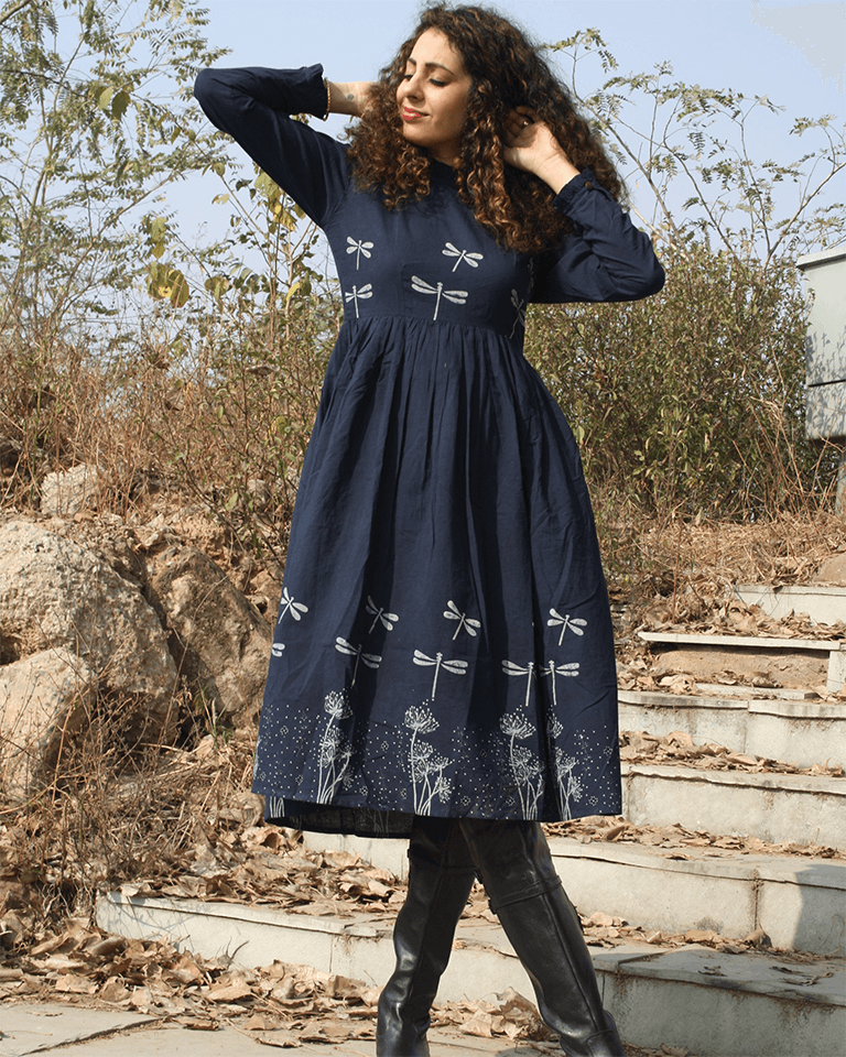 Buy Blue Dragonfly Printed Cotton Dress | Dress Design | Dress gown XL Buy Blue Dragonfly Printed Cotton Dress | Dress Design | Dress gown XL