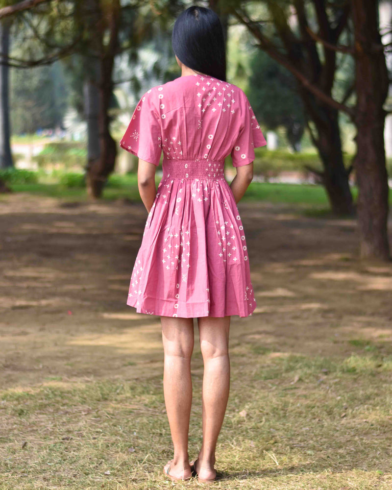 Pink Pure Cotton Block Printed Dress- Nupur