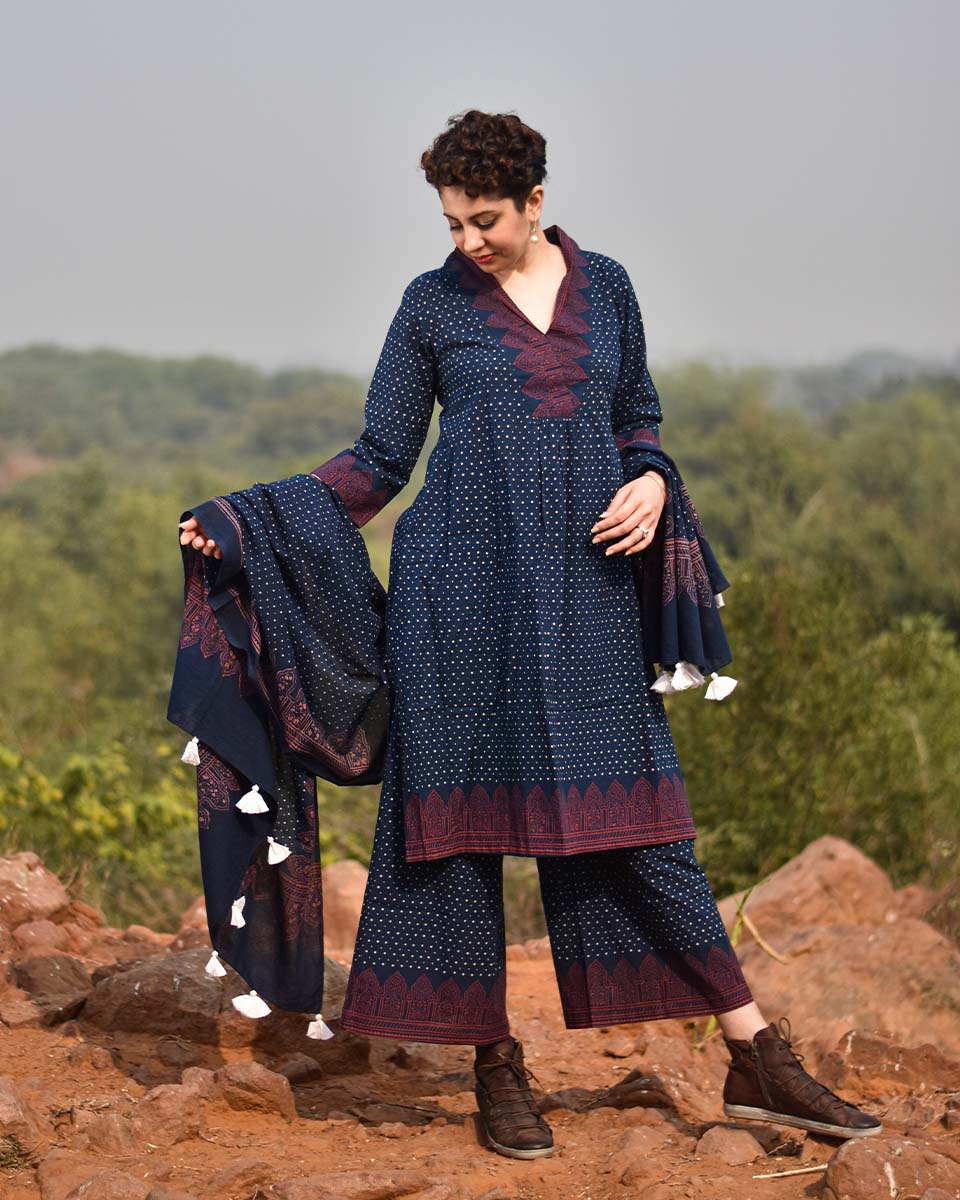 Twilight Dot Hand Block printed Cotton Pant - LD