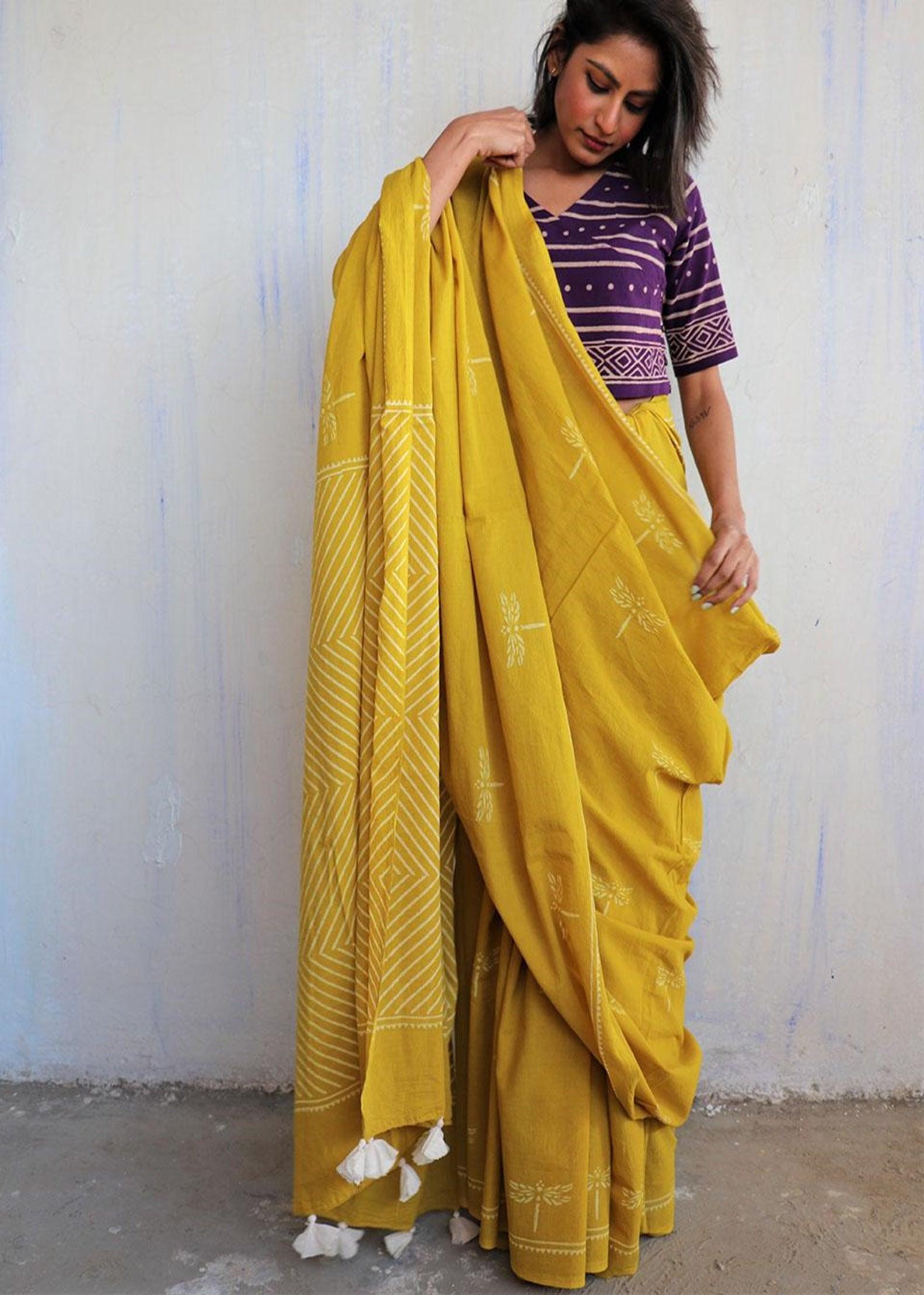 Cotton saree | Yellow Cotton saree | Cotton saree for women | Chidiyaa