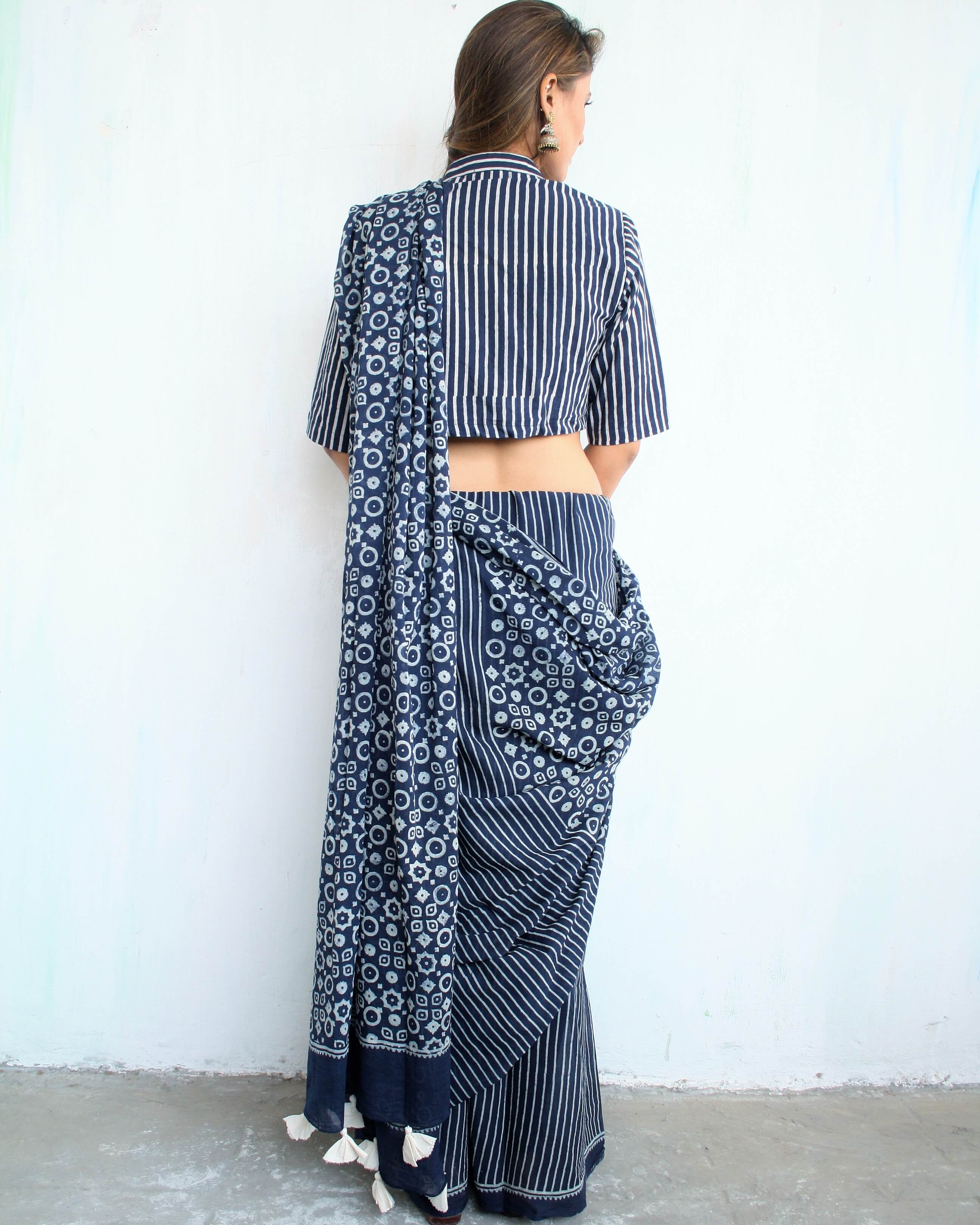 Indigo Charm Handblockprinted Cotton Saree