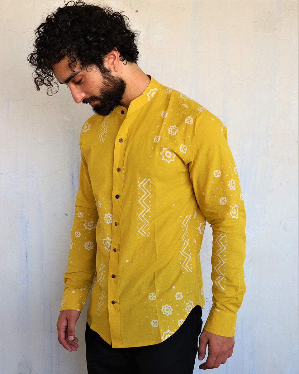 Aarav Yellow Hand Block Cotton Shirt