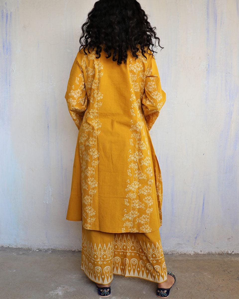 Aarna Classic Mustard Block Printed Cotton Pant