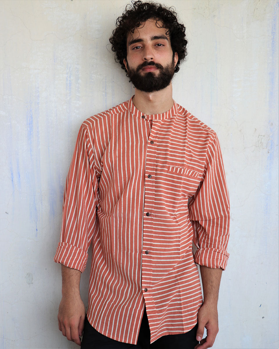 Rust Orange Mismatched Stripes Men'S Shirt