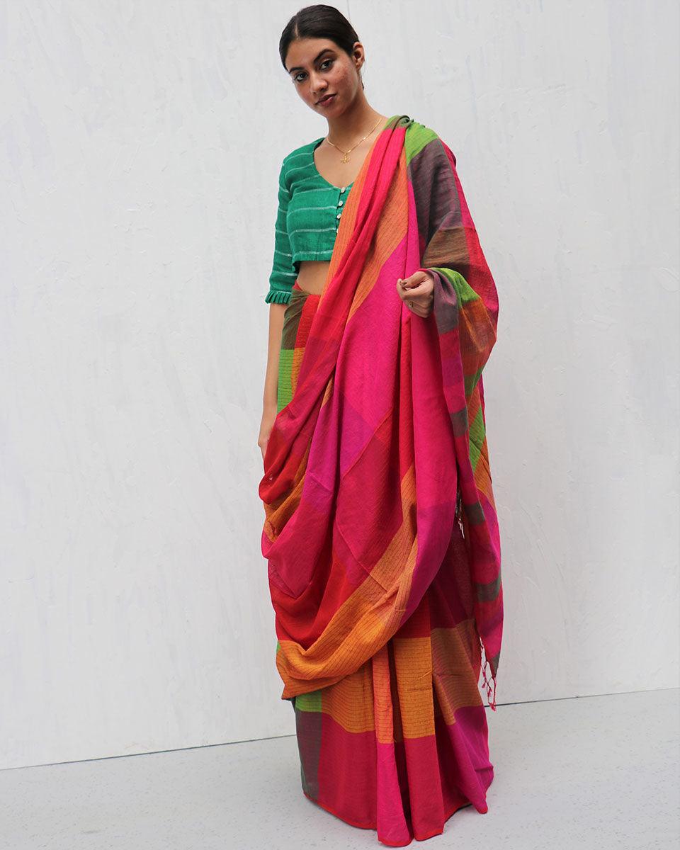 Kavin Handwoven Cotton Saree-Madras