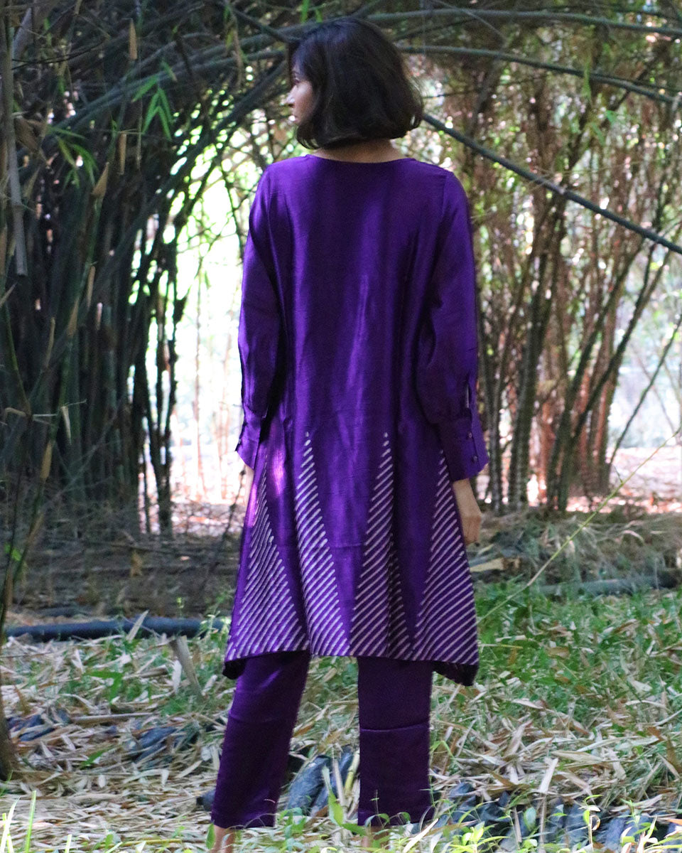 Mystic Purple Hand Blockprinted Mashru Silk Kurta -LD