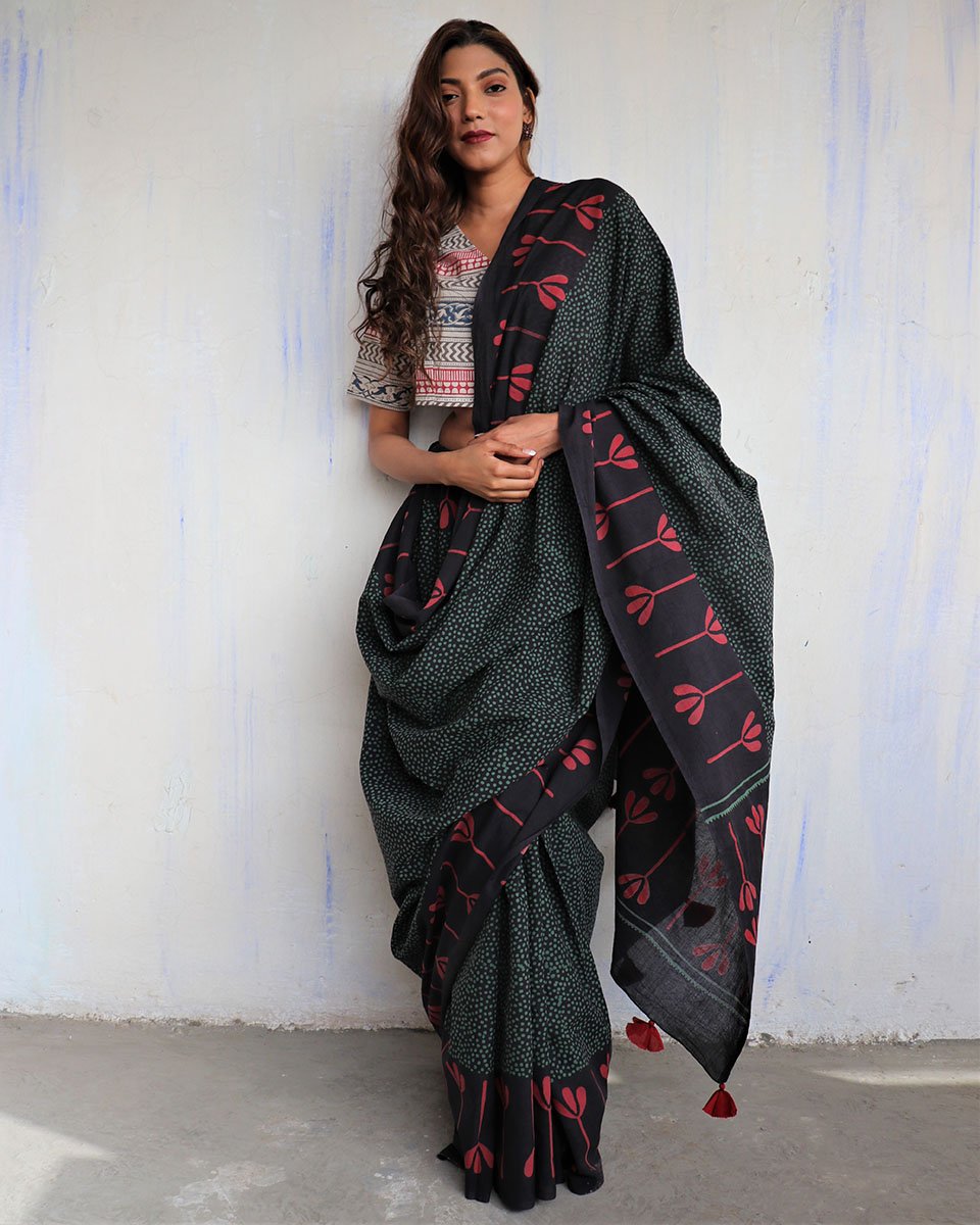 blockprinted cotton mul saree
